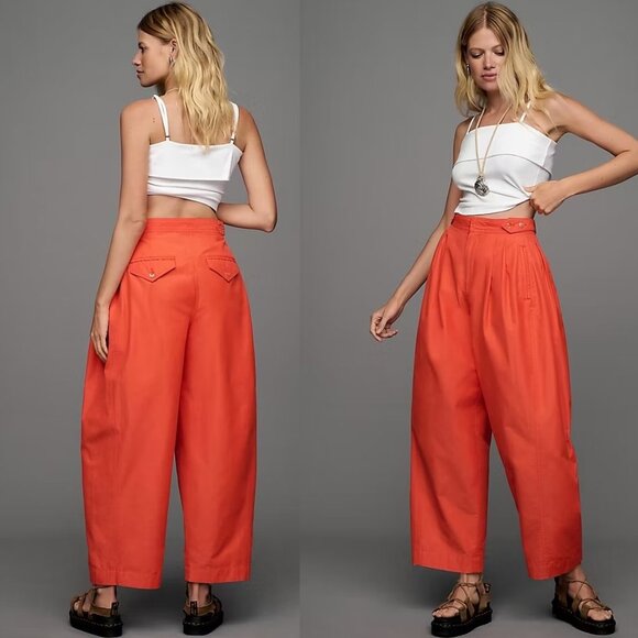 Anthropologie Maeve Utility Barrel Trouser Pants size 6 red color new with tag
